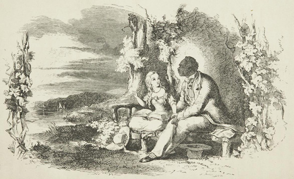 LITTLE EVA READING THE BIBLE TO UNCLE TOM IN THE ARBOR.