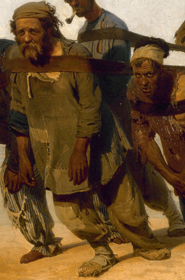 Rasstriga-Kanin, the bump of the artel - Part of Barge Haulers on the Volga by Ilya Repin
