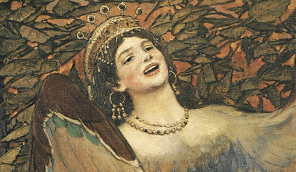 Sirin and Alkonost by Viktor Mikhailovich Vasnetsov part Alkonost's face