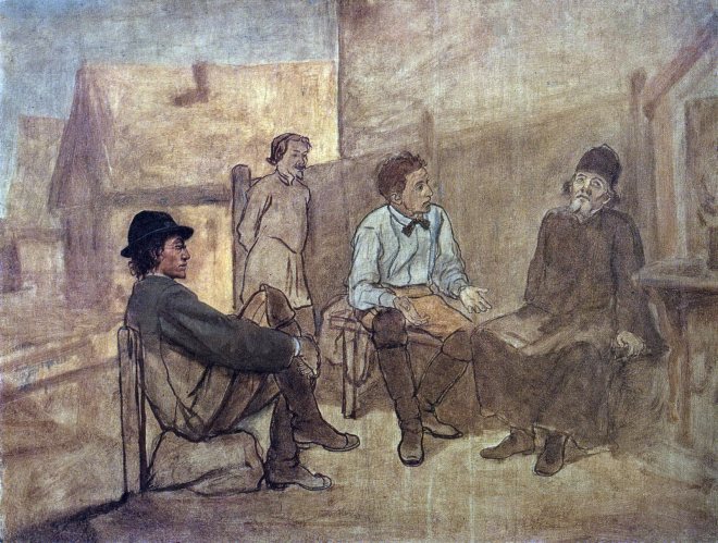 Conversation of students with a monk. 1871