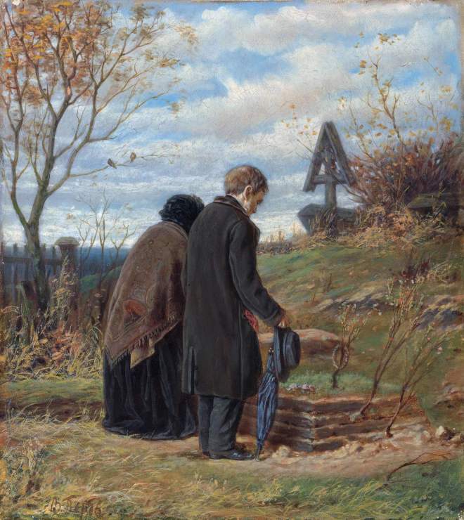 Old parents at the grave of their son - 1874