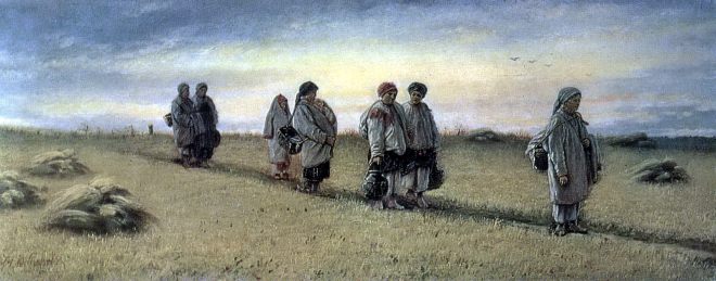 The return of the reapers from the field in the Ryazan province. 1874