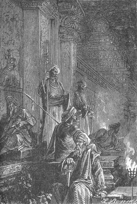 Les gardes des rajahs, éclairés par des torches…