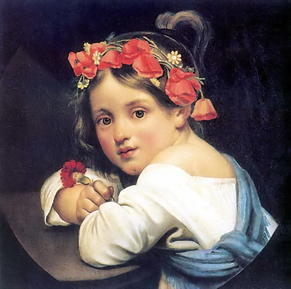 Girl in a poppy wreath, with a carnation in her hand (Mariuccia) by Orest Adamovich Kiprensky