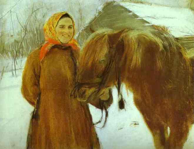 In a Village. Peasant Woman with a Horse by Valentin Alexandrovich Serov