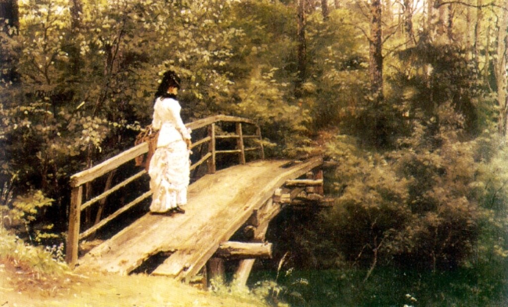 Summer landscape (Vera Alekseevna Repina on the bridge in Abramtsevo) by Ilya Yefimovich Repin 