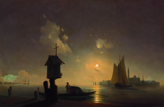 Морской вид с часовней на берегу - 1845