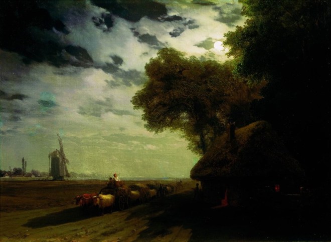 Русский пейзаж с чумаками при луне – 1869