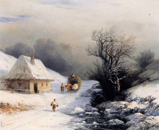 Телега с волами зимой - 1866