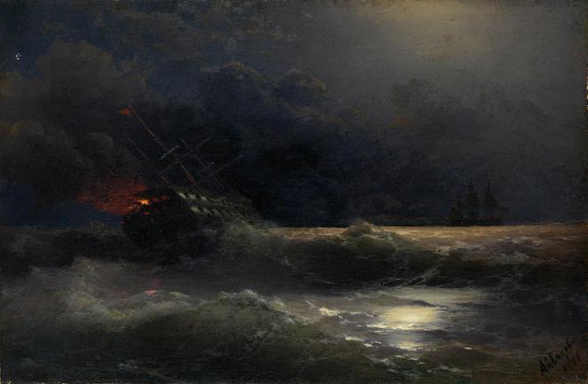 Burning ship (episode of the Russian-Turkish war) - Aivazovsky