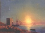 Figures in a coastal landscape at sunset - Aivazovsky