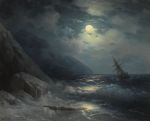 Moonlit Landscape with a Ship - Aivazovsky