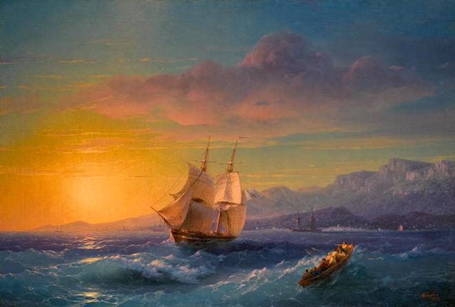 Ship at Sunset off Cap Martin - Aivazovsky