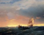 Vessels in a Swell at Sunset - Aivazovsky