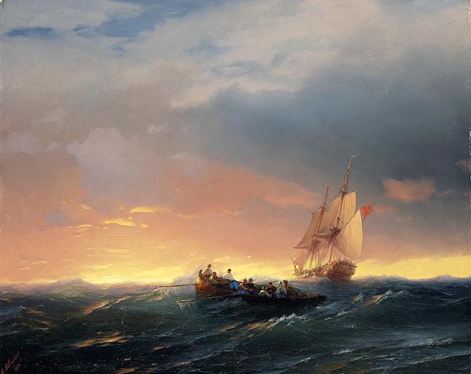 Vessels in a Swell at Sunset - Aivazovsky