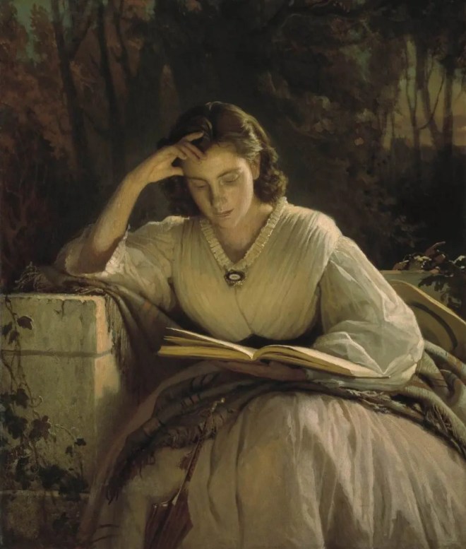 While reading. Portrait of Sofia Nikolaevna Kramskoi, the artist’s wife