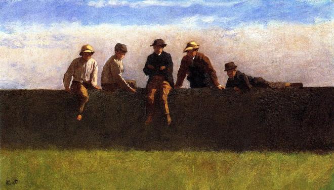 Eastman Johnson - Five Boys on a Wall -1871