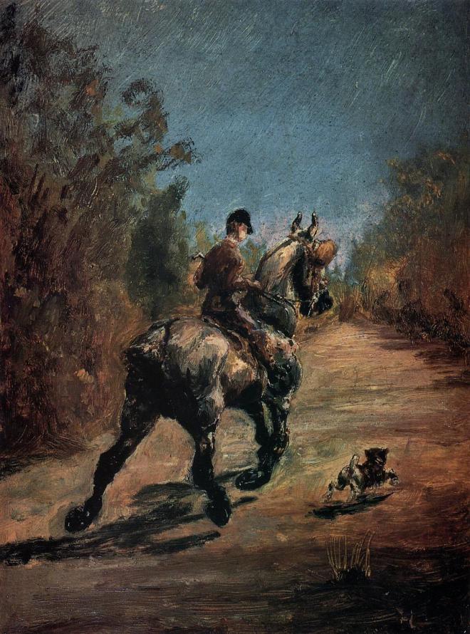 Henri de Toulouse-Lautrec - Horse and Rider with a Little Dog -1879