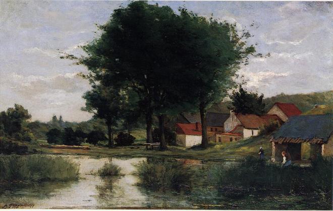 Paul Gauguin - Autumn Landscape (Farm and pond) -1877
