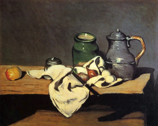 Still life with a green vessel and a tin cauldron - 1869