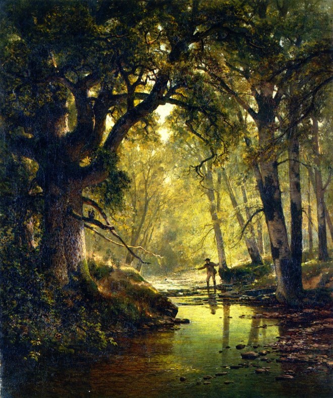 Thomas Hill - Angler in a Forest Interior -1874