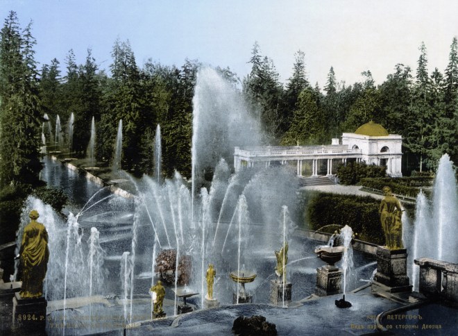 Вид на Большой каскад с верхней террасы Большого Петергофского дворца (1890—1900) / Peterhof_View_on_Big_cascade_from_top_terrace_1890-1900